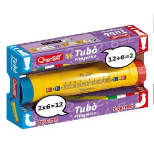 Maths et tube pythagorique Quercetti Maths et tube pythagorique de la marque Italienne Quercetti,  Jeu éducatif  et d'éveil par excellence. Avec Quercetti Tubò Pitagorique, apprendre les tables de multiplication devient un jeu d’enfant ! Conçu pour les enfants à partir de 5 ans, ce jeu éducatif favorise l'apprentissage intuitif des multiplications et divisions de 1 à 10 grâce à un mécanisme rotatif ingénieux. En tournant les manettes, le bon résultat s'affiche automatiquement : un excellent moyen de renforcer la mémoire visuelle, la logique mathématique et la coordination motrice. Ce table de multiplication est idéal comme jeu educatif 5 ans, jouet enfant 6 ans, activite manuelle fille 6 ans ou cadeau fille 7 ans anniversaire, cadeau garcon 10 ans Tubò remplace avantageusement une tablette enfant ou une ardoise magique. Léger et compact, il s’emporte partout : un excellent jeu de voyage ou une idée originale pour un cadeau anniversaire. Fabriqué en Italie, sans composants électroniques, ce jeu respecte toutes les normes de sécurité. Parfait pour compléter les jeux de société enfant 5 ans, les jeux montessori ou les kits éducatifs de sciences. C’est un jeu 100 % Made in Italy, sécurisé, durable et conforme à la pédagogie Montessori. Un excellent choix pour les activités manuelles enfant, les jeux éducatifs 4 ans ou comme jeu de société. Avec Quercetti, le jeu devient un vrai outil d’apprentissage dès le plus jeune âge. Ce jeu fera un excellent cadeau! Dans la même collection Lisciani jeu éducatifs: Canard pousse pousse Quercetti Achetez et commandez en ligne ou découvrez ce jouet et jeu éducatif dans notre magasin à Tunis, Tunisie.  Pour plus d'informations visiter le site officiel Quercetti