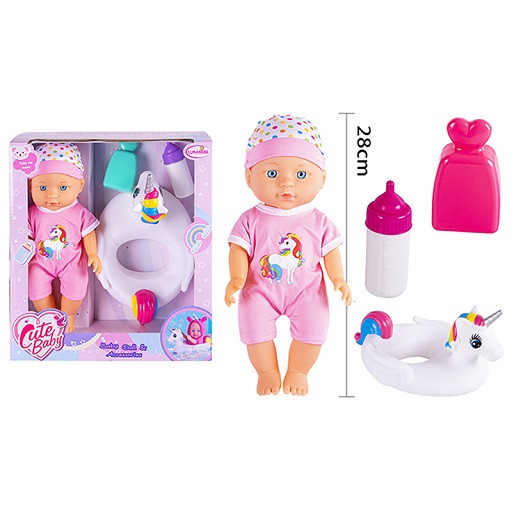 Poupée 28cm avec biberon et accessoires