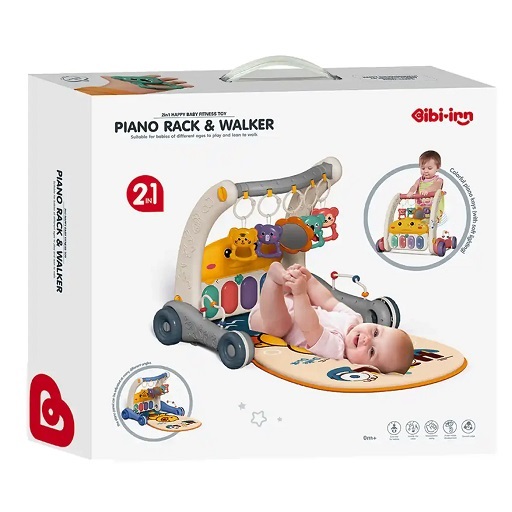 Trotteur Bébé Musical 2-en-1 avec Tapis d'Éveil