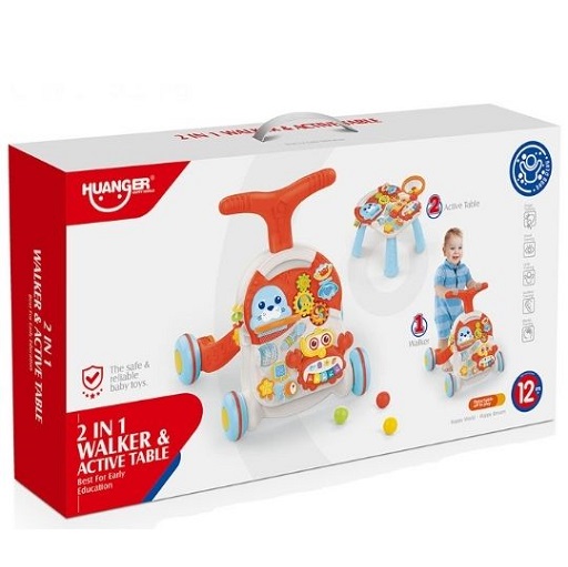 Trotteur Bébé 2-en-1 avec Table d'Activités