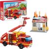 Jeu de Construction Camion de Pompiers et Station-Service
