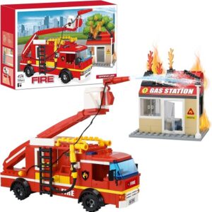 Jeu de Construction Camion de Pompiers et Station-Service
