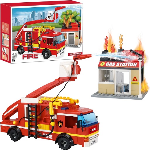 Jeu de Construction Camion de Pompiers et Station-Service